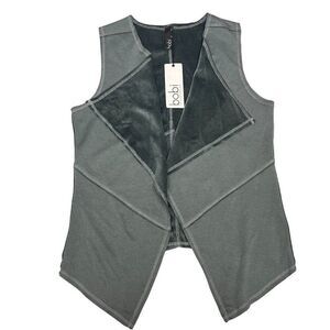 Bobi Los angeles Vest Womens S Grey Fleece Lined Cardigan Layer Soft Draped Open